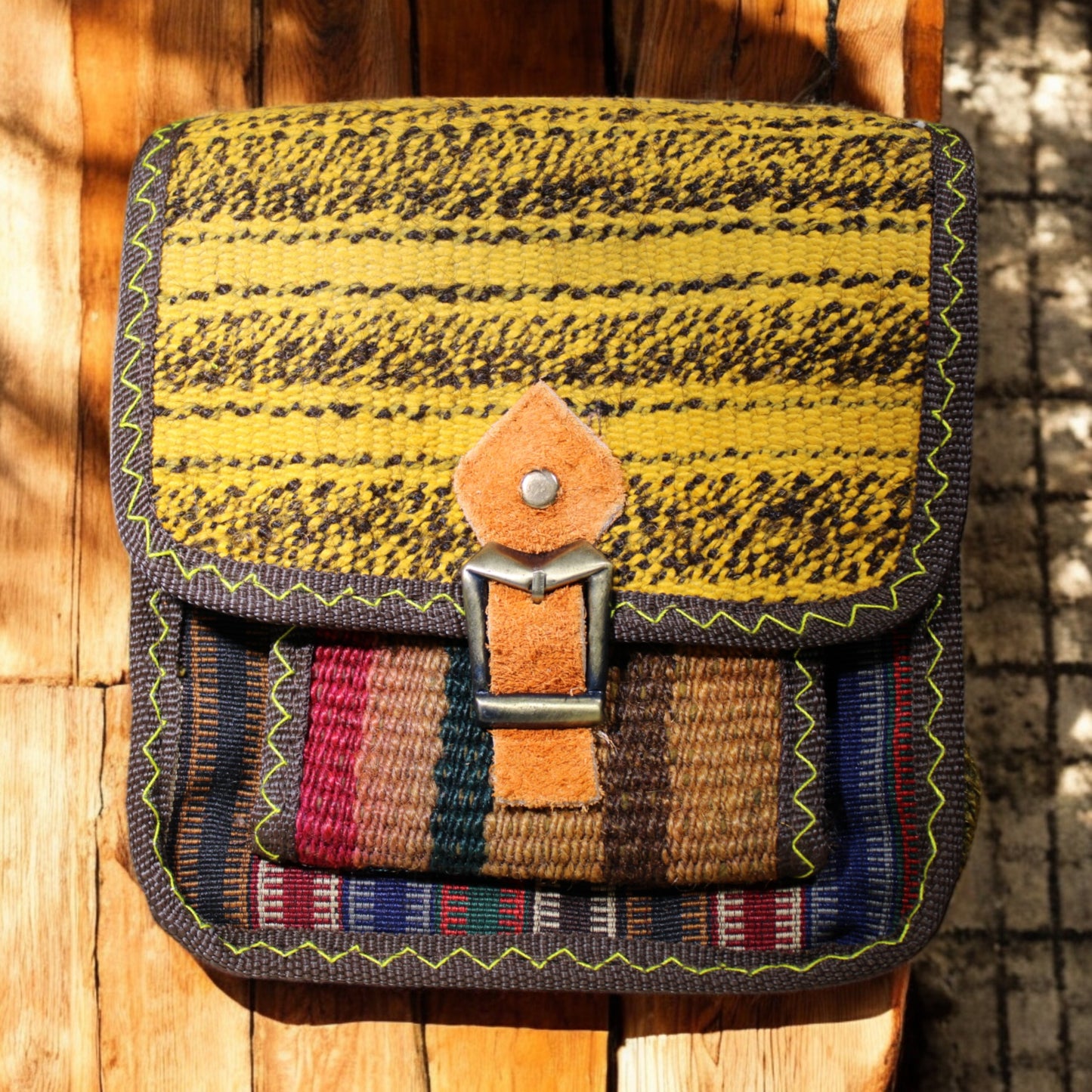 El Dokuma Kilim Desenli Omuz Çantası Model 2 Mini (En: 20cm, Boy: 20cm, Genişlik: 5cm)