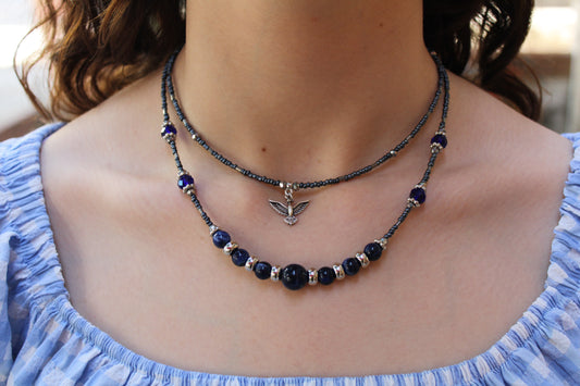 Anka Kuşu Figürlü El Yapımı Kadın Kolye | Mavi Boncuk Detaylı