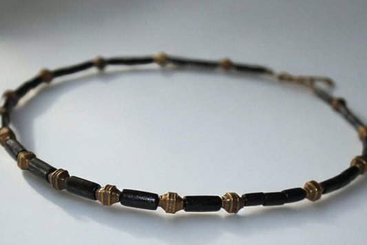 Ahşap Bambu Boncuklu Antik Sarı Bijuteri Boncuklu Siyah Erkek Kolye