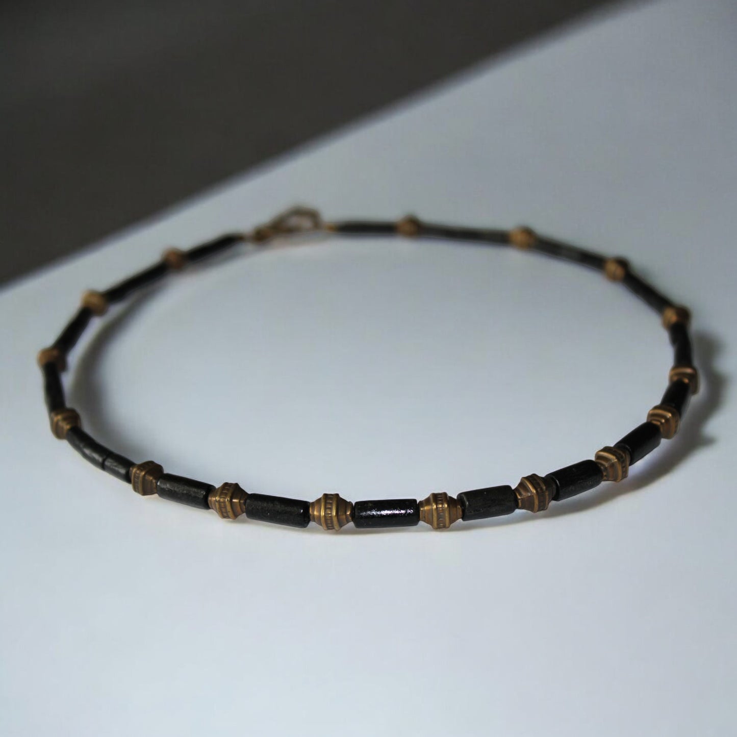 Ahşap Bambu Boncuklu Antik Sarı Bijuteri Boncuklu Siyah Erkek Kolye