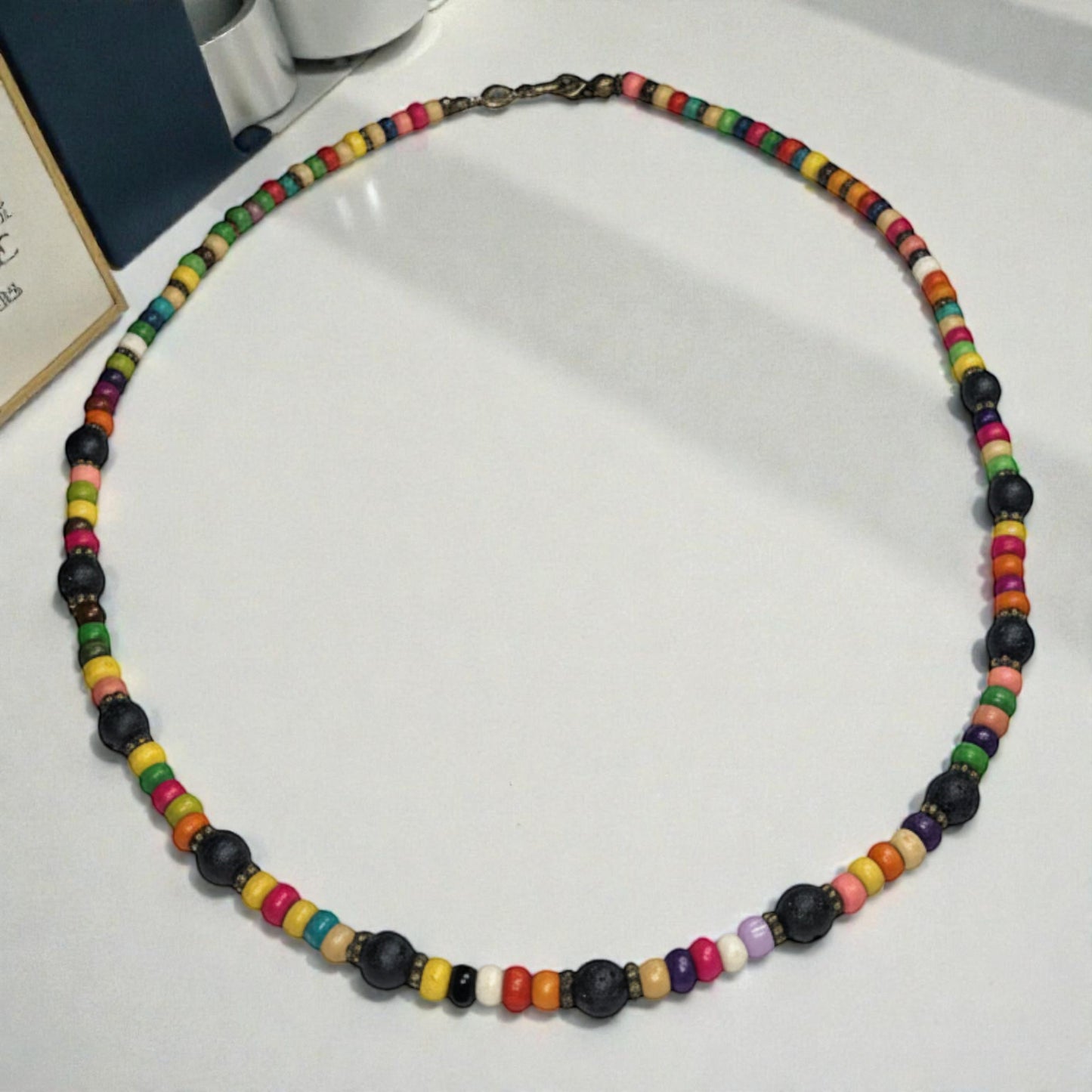 Renkli Ahşap Boncuk Kadın Kolye – 45 cm Ayarlanabilir Bahar Stili