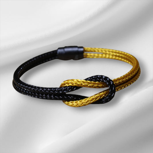 Çelik Hasır Örgü Bileklik - Denizci Düğümü - Sarı - Siyah