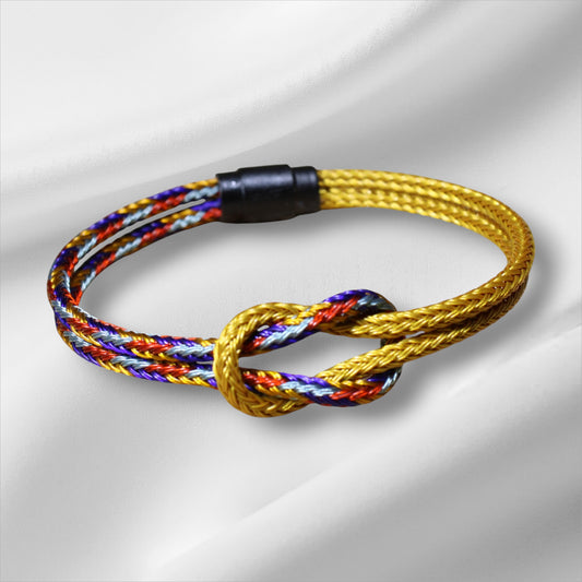 Çelik Hasır Örgü Bileklik | Denizci Düğümü Detaylı Unisex Aksesuar - Sarı -Çok Renkli