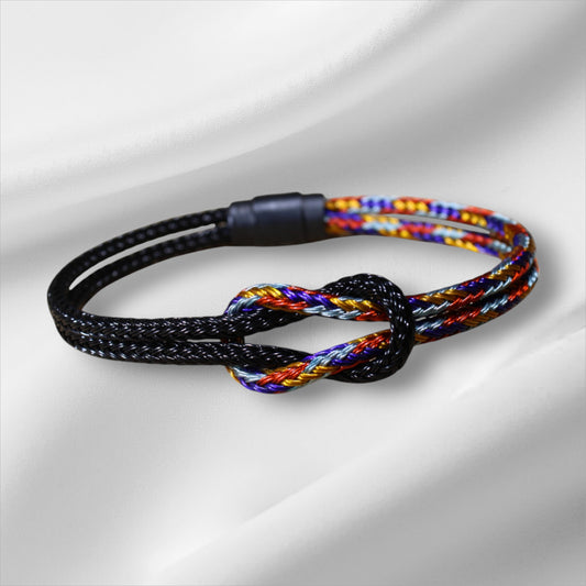Çelik Hasır Örgü Bileklik - Denizci Düğümü - Siyah-Çok Renkli