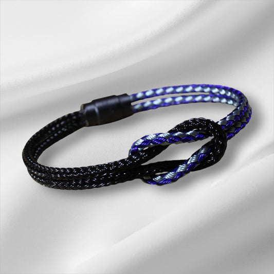 Çelik Hasır Örgü Bileklik - Denizci Düğümü - Mavi - Siyah