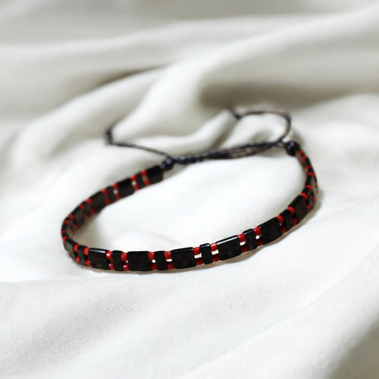 Kırmızı miyuki siyah tila boncuk el yapımı ayarlanabilir unisex bileklik