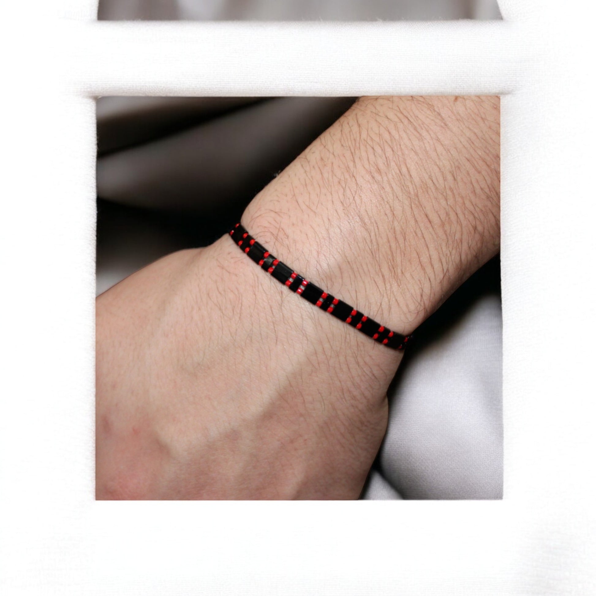 Kırmızı miyuki siyah tila boncuk el yapımı ayarlanabilir unisex bileklik