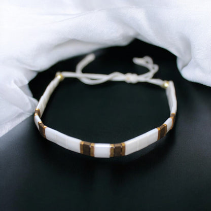 Tila Boncuk Zarif ve Renkli Bileklik Serisi | Antik Sarı Beyaz El Yapımı Model