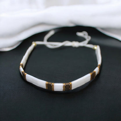 Antik sarı beyaz tila boncuk el yapımı ayarlanabilir unisex bileklik