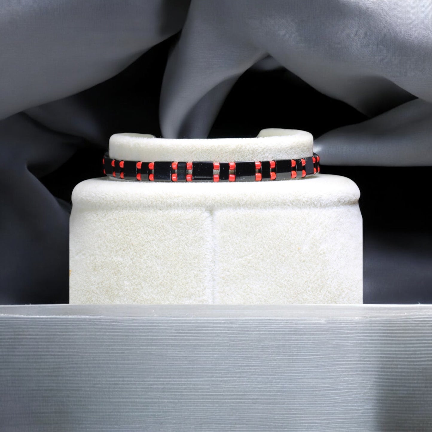 Kırmızı miyuki siyah tila boncuk el yapımı ayarlanabilir unisex bileklik