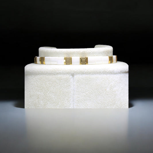 Antik sarı beyaz tila boncuk el yapımı ayarlanabilir unisex bileklik