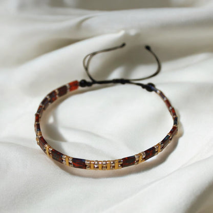 Desenli kırmızı tila boncuk el yapımı ayarlanabilir bileklik zarif ve renkli tasarım