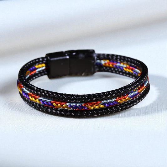 Siyah & Renkli Çelik Hasır Bileklik – Mıknatıslı Kapama, 4 Beden, Üçlü Örgü Tasarım
