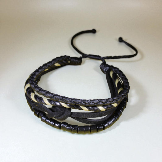 Siyah gemici düğümlü el yapımı ayarlanabilir unisex bileklik doğal ahşap boncuk detaylı