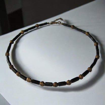 Siyah ahşap bambu boncuklu antik sarı bijuteri boncuklu erkek kolye