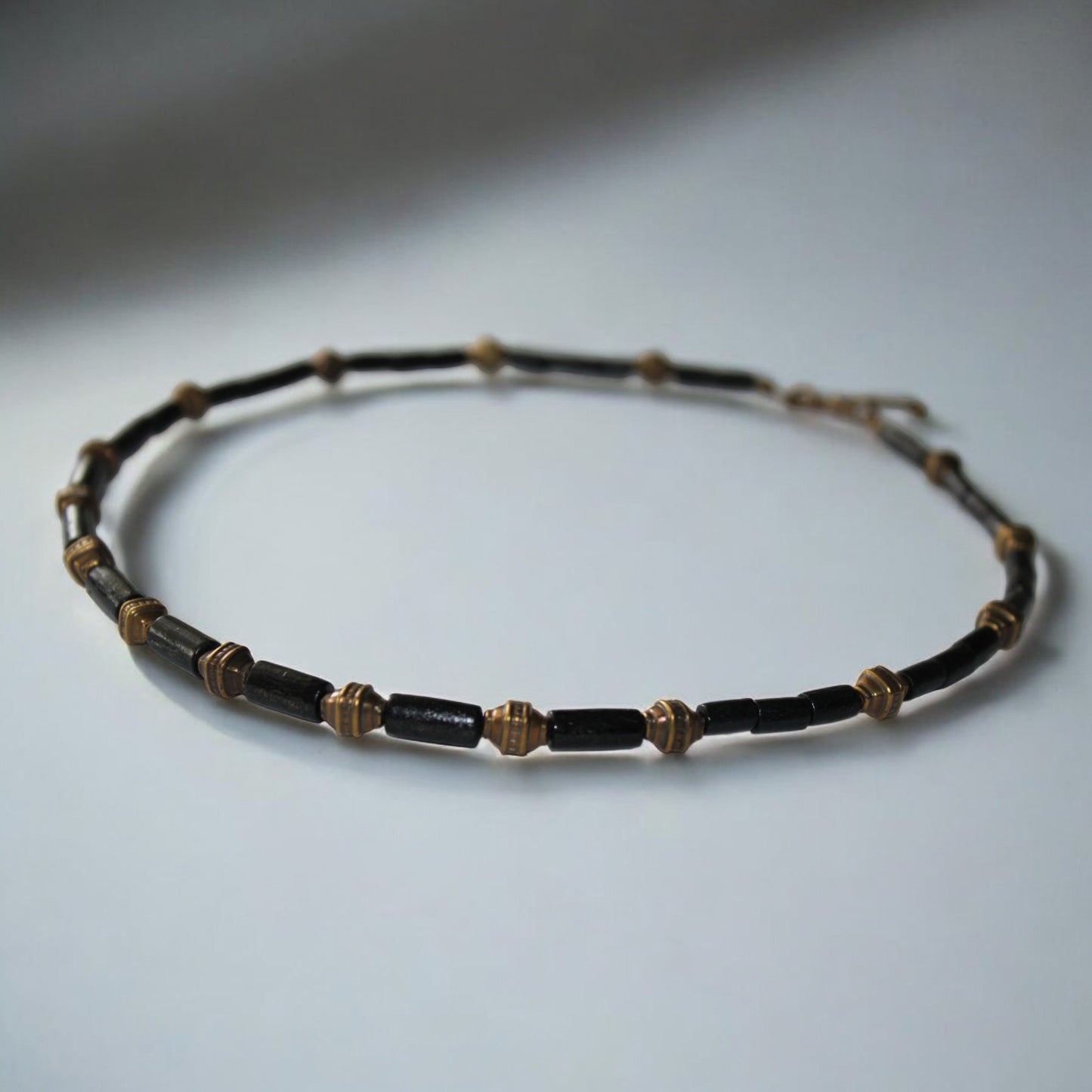 Ahşap Bambu Boncuklu Antik Sarı Bijuteri Boncuklu Siyah Erkek Kolye