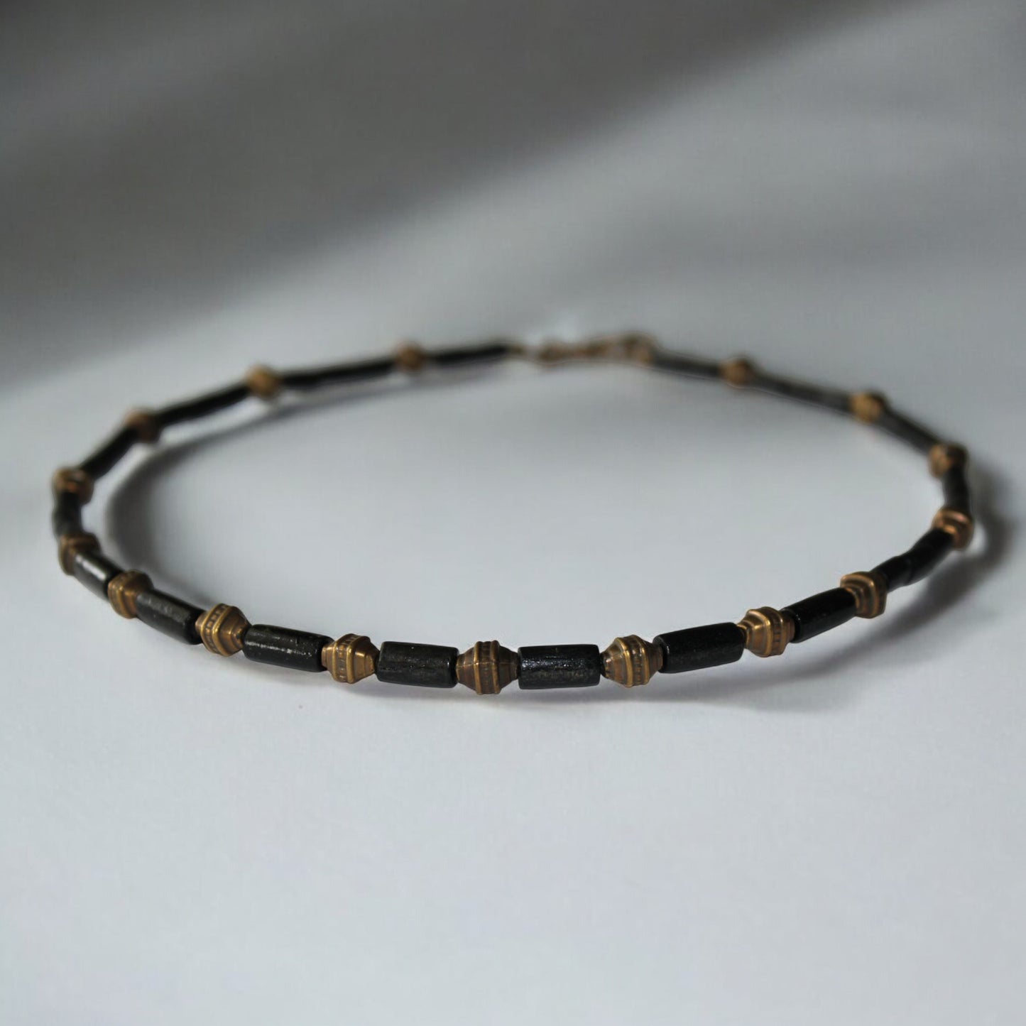 Siyah ahşap bambu boncuklu antik sarı bijuteri boncuklu erkek kolye