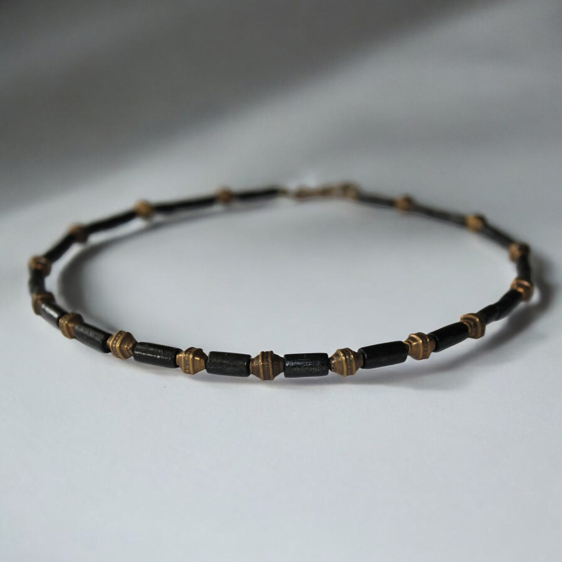 Siyah ahşap bambu boncuklu antik sarı bijuteri boncuklu erkek kolye