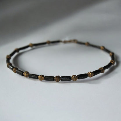 Siyah ahşap bambu boncuklu antik sarı bijuteri boncuklu erkek kolye