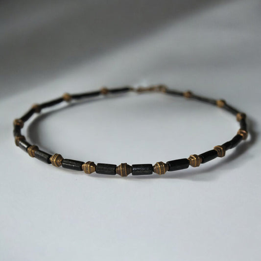 Siyah ahşap bambu boncuklu antik sarı bijuteri boncuklu erkek kolye
