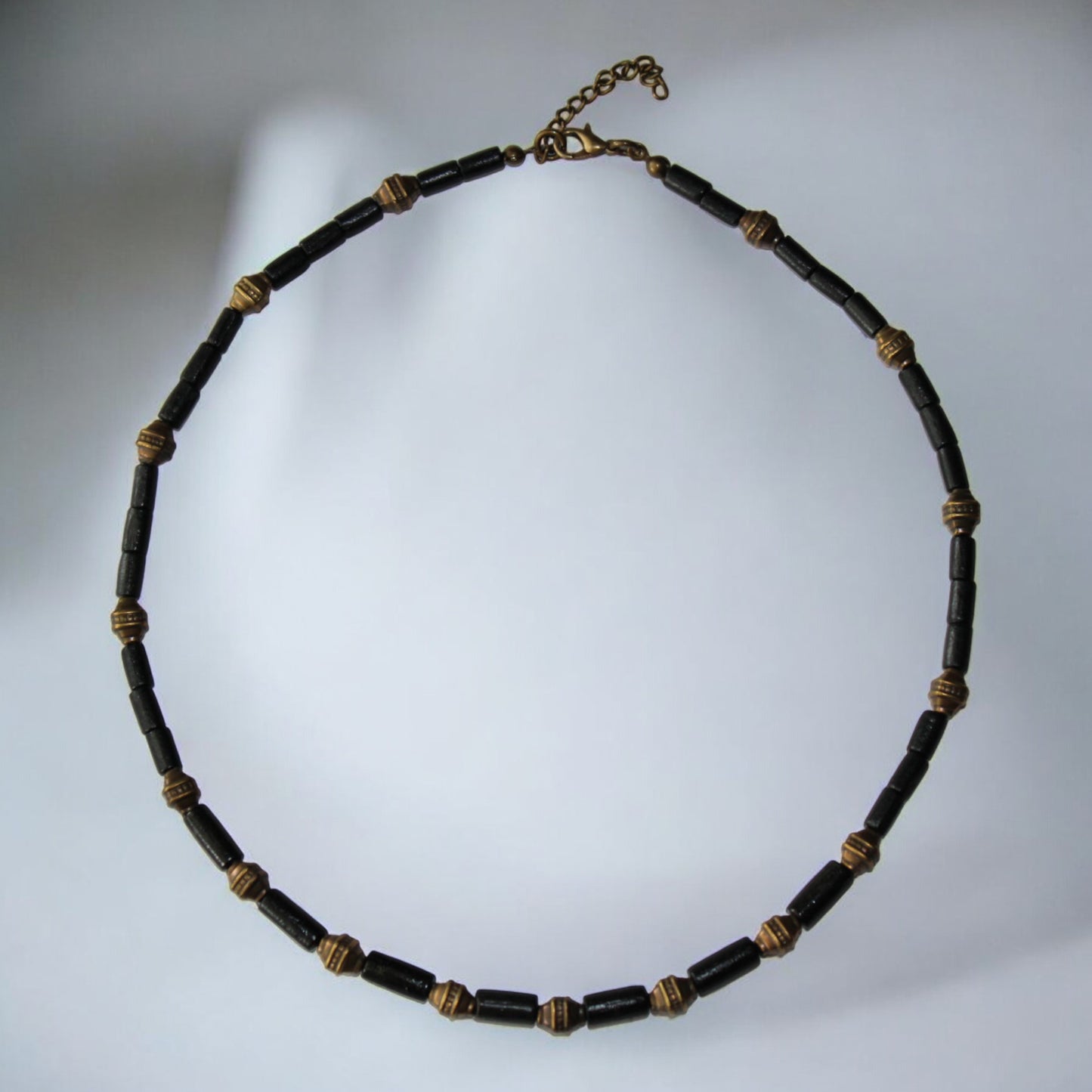 Ahşap Bambu Boncuklu Antik Sarı Bijuteri Boncuklu Siyah Erkek Kolye