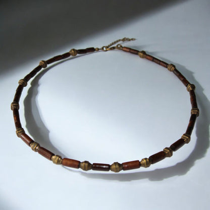 Ahşap Bambu Boncuklu Antik Sarı Bijuteri Boncuklu Kahverengi Erkek Kolye