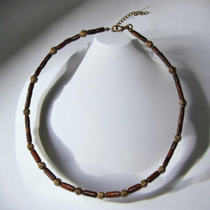 Ahşap Bambu Boncuklu Antik Sarı Bijuteri Boncuklu Kahverengi Erkek Kolye