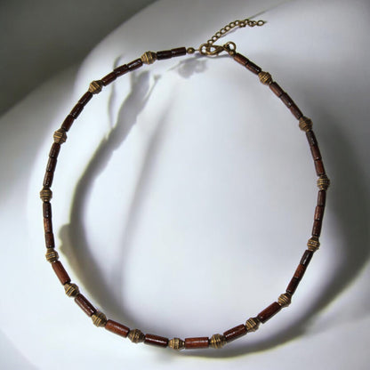 Ahşap Bambu Boncuklu Antik Sarı Bijuteri Boncuklu Kahverengi Erkek Kolye