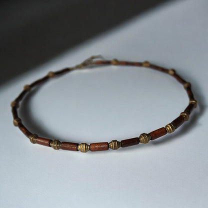 Ahşap Bambu Boncuklu Antik Sarı Bijuteri Boncuklu Kahverengi Erkek Kolye