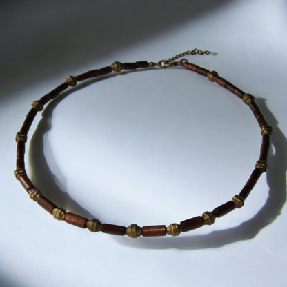 Ahşap Bambu Boncuklu Antik Sarı Bijuteri Boncuklu Kahverengi Erkek Kolye