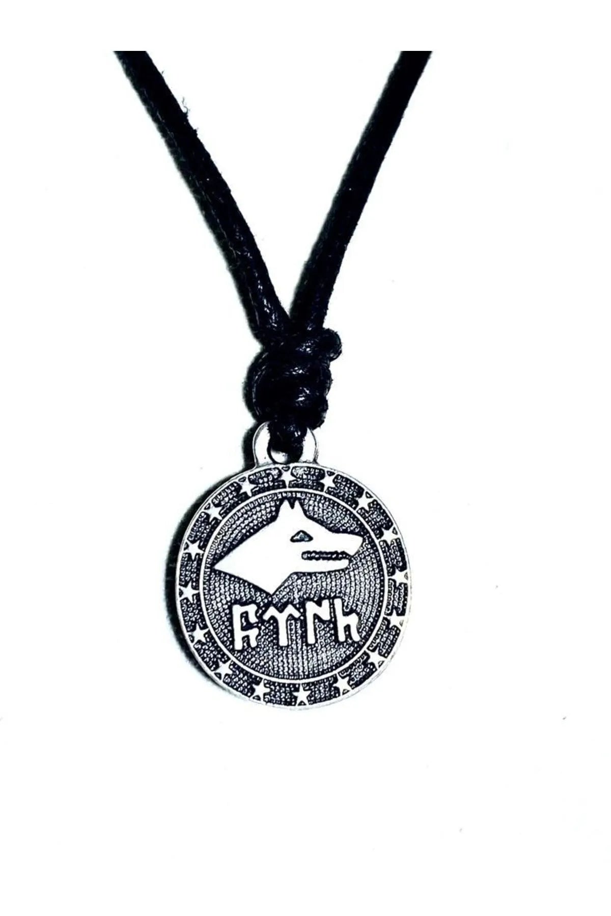 Göktürk bayrağı motifli zamak metal figürlü ayarlanabilir pamuk ip kolye