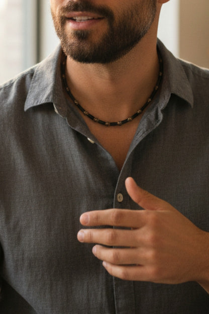 Ahşap Bambu Boncuklu Antik Sarı Bijuteri Boncuklu Siyah Erkek Kolye